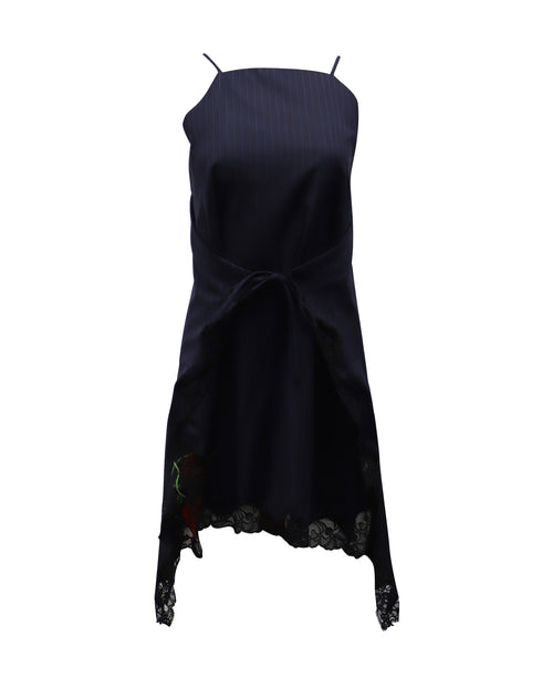 Women's Alexander Wang Roses Pinstripe A-line Apron Dress in Blue Polyester