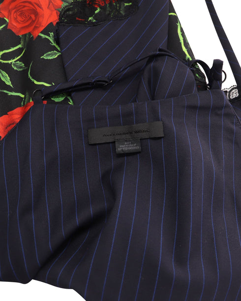 Women's Alexander Wang Roses Pinstripe A-line Apron Dress in Blue Polyester