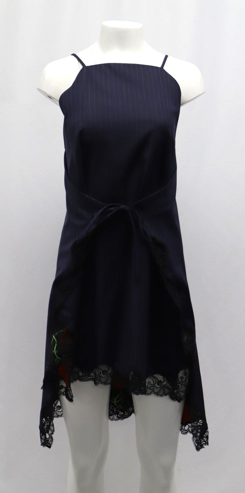 Women's Alexander Wang Roses Pinstripe A-line Apron Dress in Blue Polyester