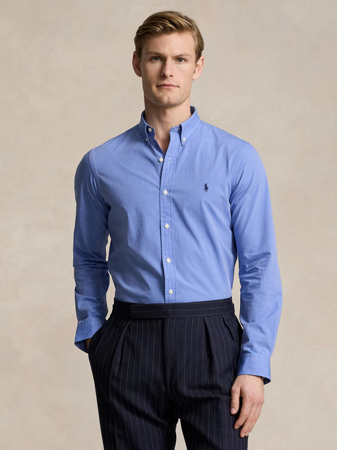 RALPH LAUREN Slim Fit Stretch End-On-End Shirt Blue End On End