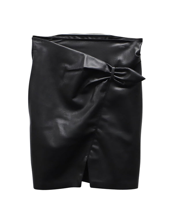 Women's Nanushka Tie-Waist Asymmetrical Mini Skirt in Black Faux-Leather Polyester