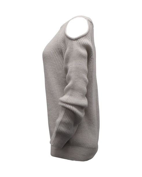 Women's Iro Lineisy Cold Shoulder Ribbed Knit Sweater in Light Beige Acrylic