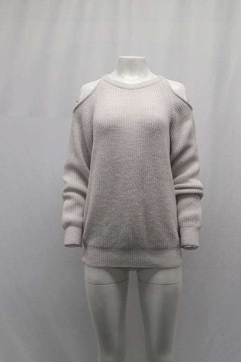 Women's Iro Lineisy Cold Shoulder Ribbed Knit Sweater in Light Beige Acrylic