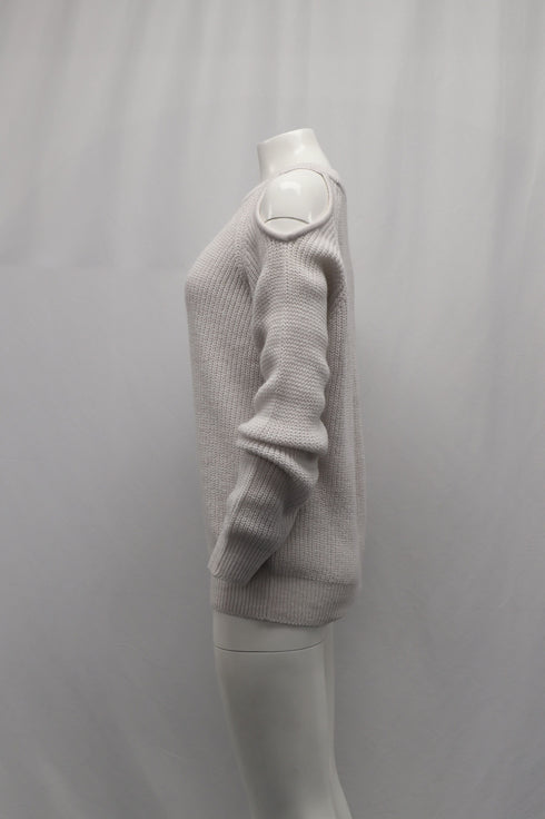 Women's Iro Lineisy Cold Shoulder Ribbed Knit Sweater in Light Beige Acrylic