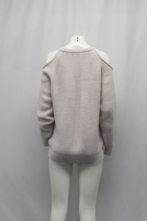 Women's Iro Lineisy Cold Shoulder Ribbed Knit Sweater in Light Beige Acrylic