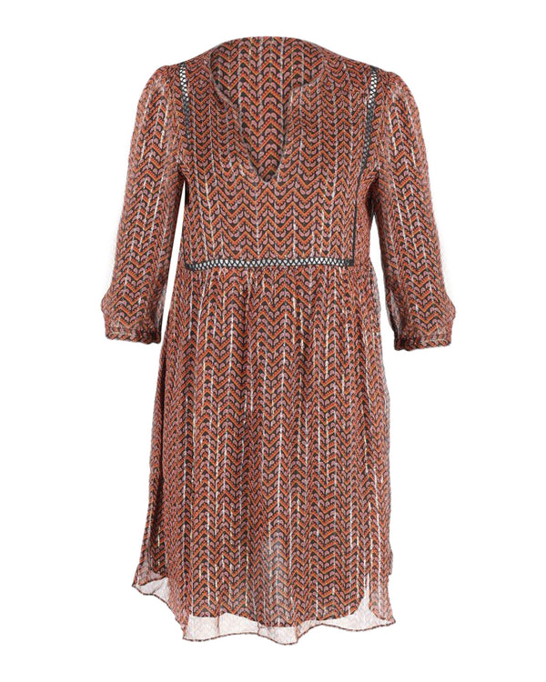 Women's Ba&sh Mesh Sleeves Mini Dress in Orange Print Viscose
