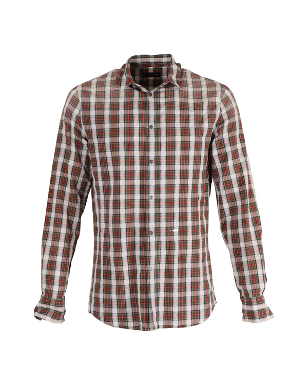 Men's Dsquared2 Checkered Shirt with Elbow Patch in Multicolor Cotton
