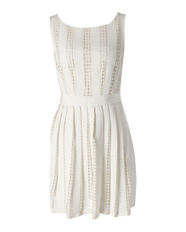 Women's Moschino Perforated Pleated Dress in Cream Cotton