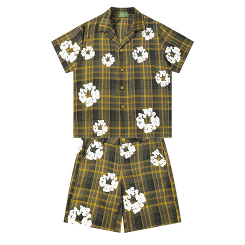 Denim Tears Shirt & Shorts 2 Piece Set Kapok Plaid Short Sleeve
