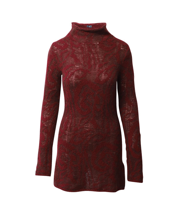Women's Etro Paisley Jacquard Turtleneck Mini Dress in Red Wool