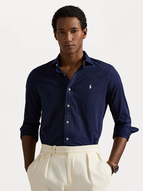 RALPH LAUREN Jersey Spread-Collar Shirt Cruise Navy