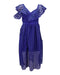 Women's Self Portrait One Shoulder Ruffled Midi Dress in Blue Polyester Lace