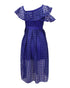 Women's Self Portrait One Shoulder Ruffled Midi Dress in Blue Polyester Lace