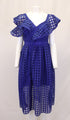 Women's Self Portrait One Shoulder Ruffled Midi Dress in Blue Polyester Lace