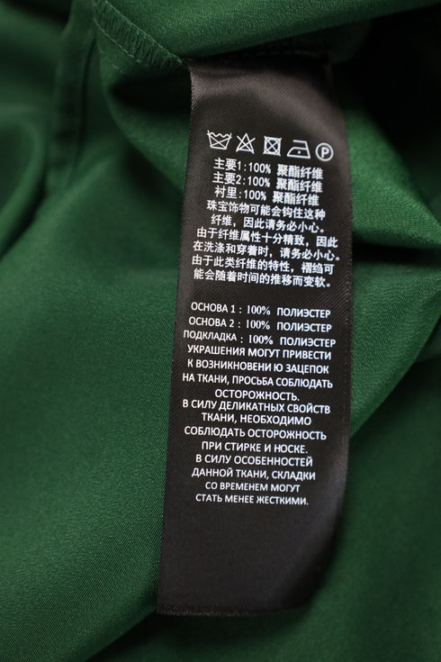 Women's Self-Portrait Pleated V-Neck Gown in Green Polyester