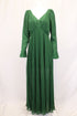 Women's Self-Portrait Pleated V-Neck Gown in Green Polyester