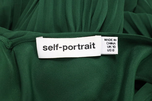 Women's Self-Portrait Pleated V-Neck Gown in Green Polyester
