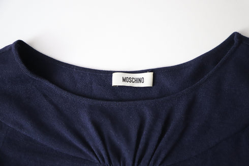 Women's Moschino Ruffle Midi Dress in Navy Blue Wool