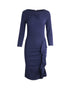 Women's Moschino Ruffle Midi Dress in Navy Blue Wool
