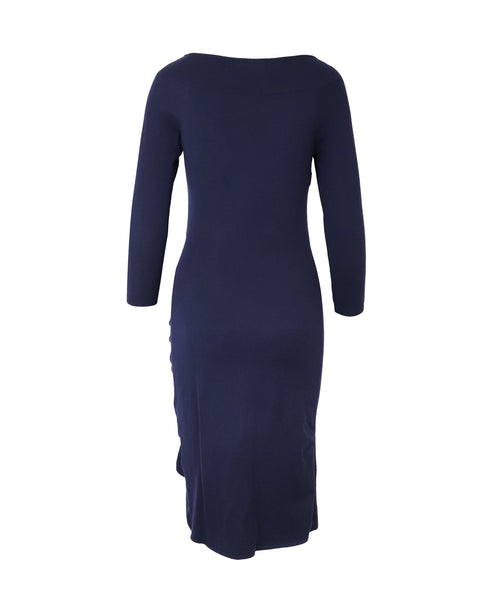 Women's Moschino Ruffle Midi Dress in Navy Blue Wool