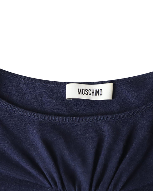 Women's Moschino Ruffle Midi Dress in Navy Blue Wool