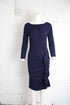 Women's Moschino Ruffle Midi Dress in Navy Blue Wool