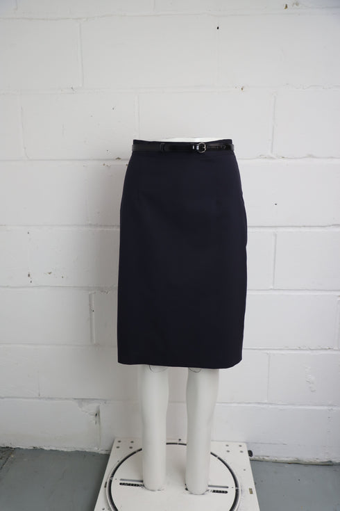 Women's Moschino Cheap And Chic Skirt with Belt in Navy Blue Virgin Wool