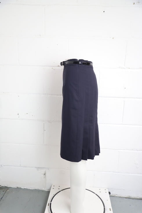Women's Moschino Cheap And Chic Skirt with Belt in Navy Blue Virgin Wool