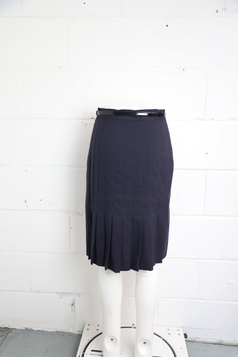 Women's Moschino Cheap And Chic Skirt with Belt in Navy Blue Virgin Wool