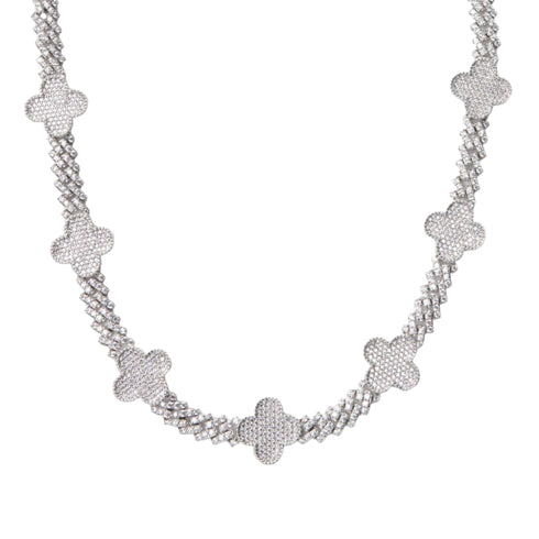 Clover Iced Prong Cuban Chain (Silver) - 8mm