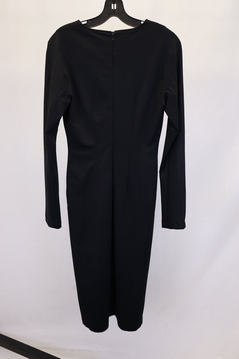 Women's Jil Sander Long Sleeve Midi Dress in Black Viscose