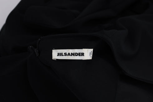 Women's Jil Sander Long Sleeve Midi Dress in Black Viscose