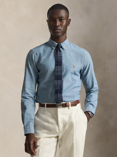 RALPH LAUREN Slim Fit Chambray Shirt Medium Wash