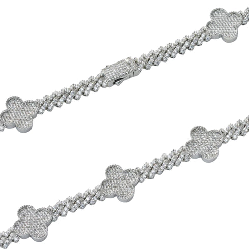 Clover Iced Prong Cuban Chain (Silver) - 8mm