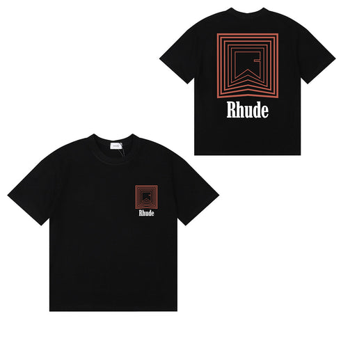 Rhude T-shirts Chevron Red Printed Cotton Casual Short Sleeve Men and Women