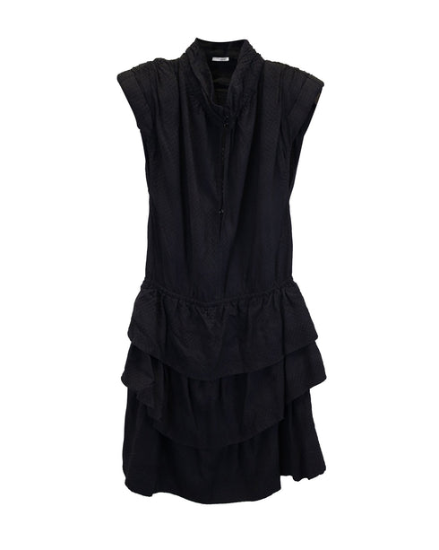 Women's Iro Calcie Day Tiered Mini Dress in Black Rayon