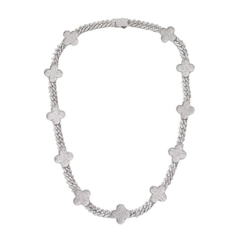 Clover Iced Prong Cuban Chain (Silver) - 8mm