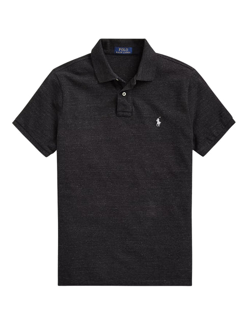 RALPH LAUREN Slim Fit Mesh Polo Shirt Black Marl Heather