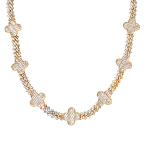Clover Iced Prong Cuban Chain (Gold) - 8mm