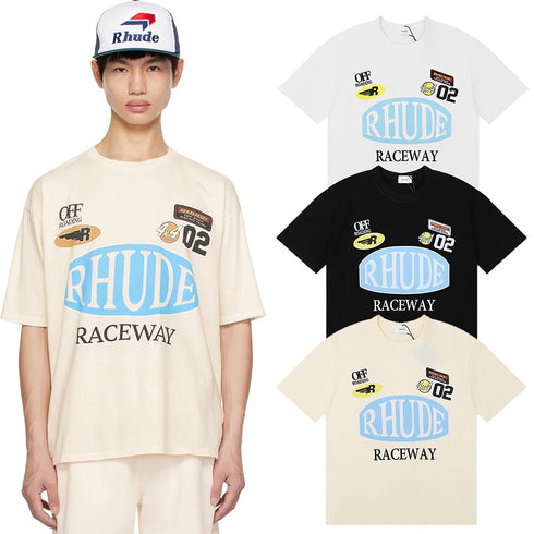 Rhude T-shirts Raceway Printing Cotton Casual Crew Neck Short Sleeve Men and Women