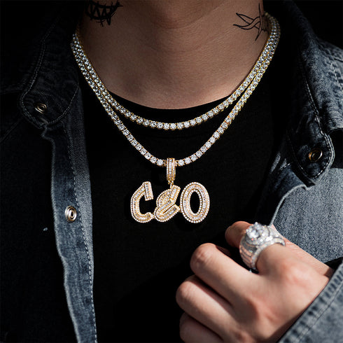 Custom Baguette Letter Pendant Necklace