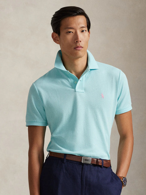 RALPH LAUREN Slim Fit Mesh Polo Shirt New Aqua