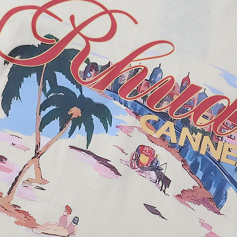 Rhude T-shirts Cannes Beach Coconut Printing Cotton Casual Short Sleeves Men and Women