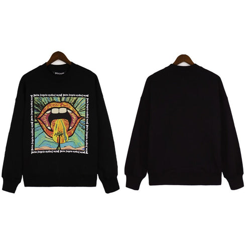 Palm Angels Sweatshirts Painted Mouth Logo Print Long Sleeve Crew Neck Sweater