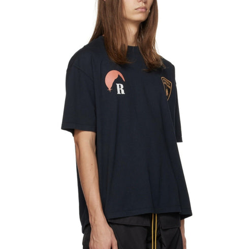 Rhude T-shirt Striped Sunset Snow Mountain Print Short Sleeve T-shirt