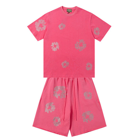 Denim Tears T-shirt & Shorts 2 Piece Set Rhinestones
