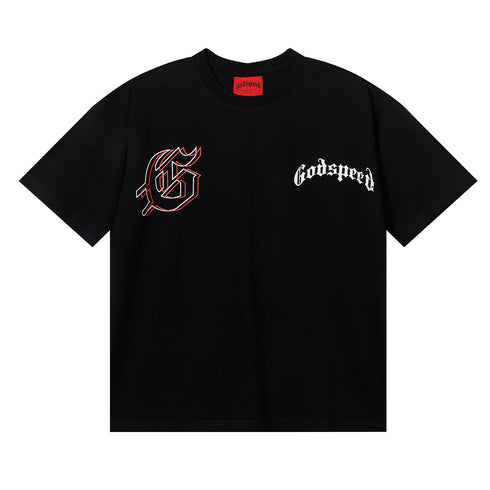 Godspeed T-shirts Double Sided Skull Face Printed Cotton Casual Short Sleeve Men and Women