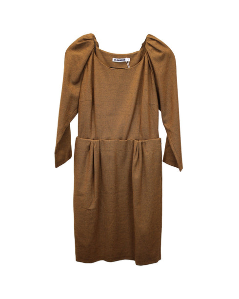Women's Jil Sander Puff Sleeve Knee Length in Brown Wool
