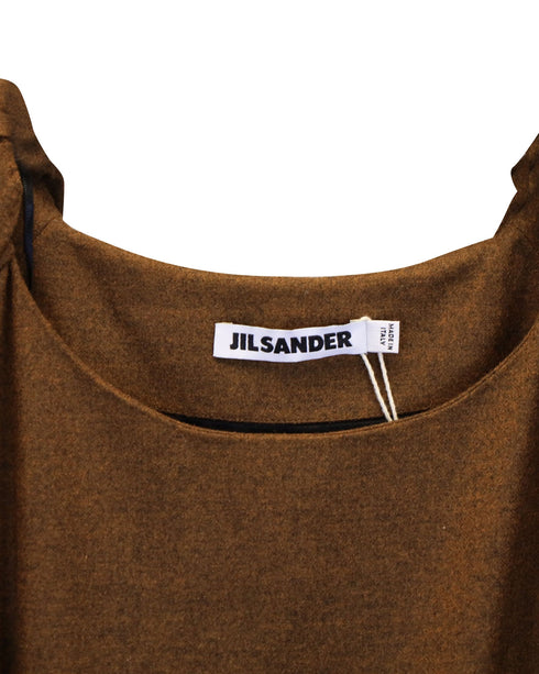 Women's Jil Sander Puff Sleeve Knee Length in Brown Wool