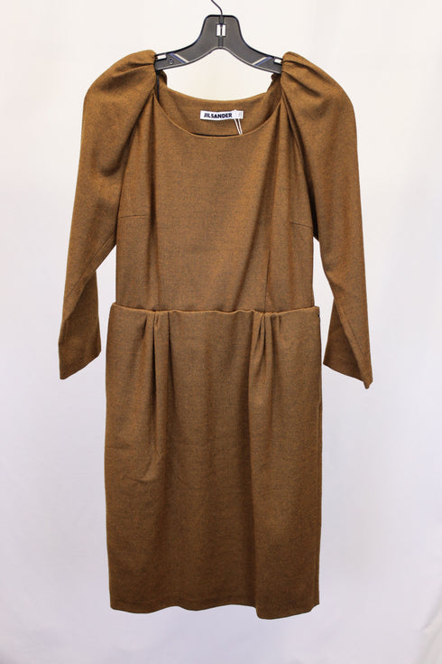 Women's Jil Sander Puff Sleeve Knee Length in Brown Wool